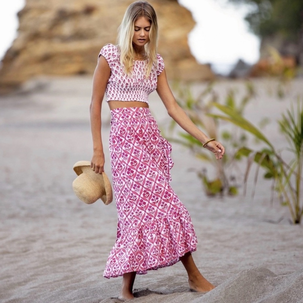 NWT Pink City Prints maxi wrap skirt xs-s